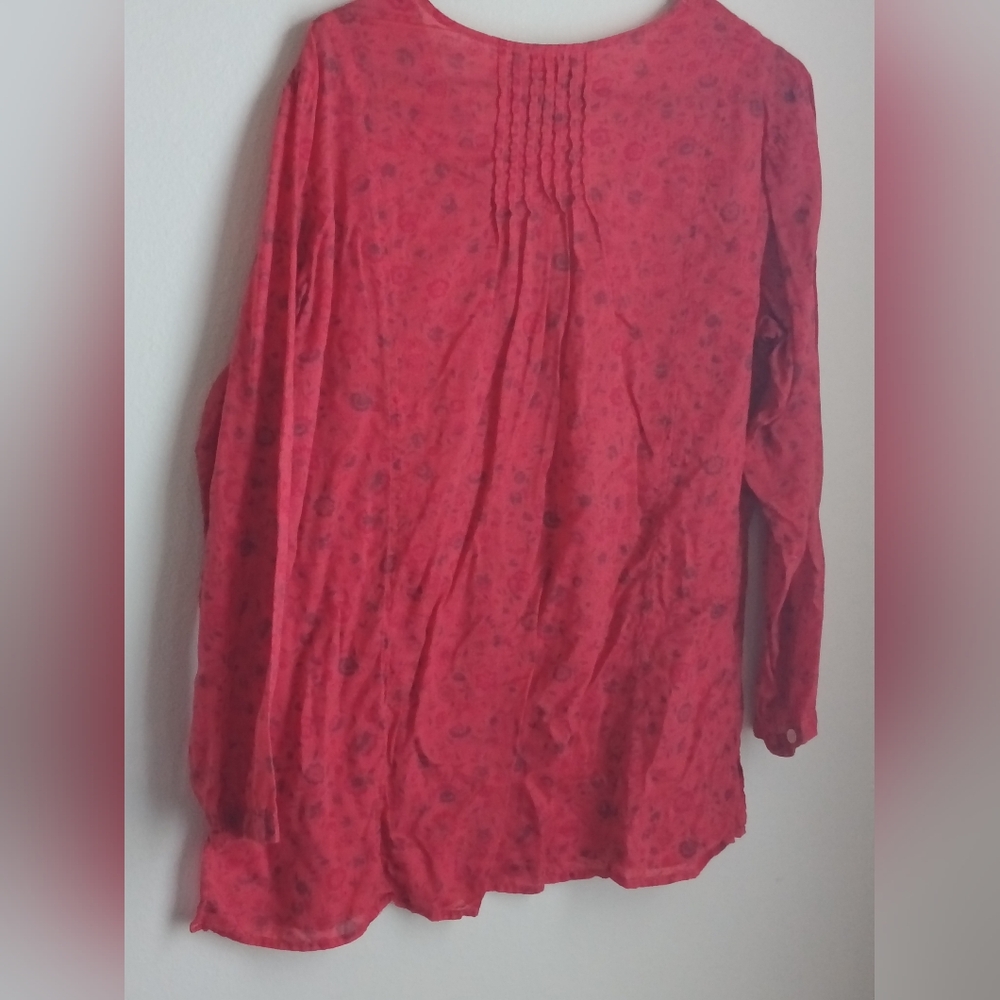 GAP Tunic Women XL Scarlet Pintuck Blouse Academia Office Dinner Bohemian Rose - Picture 6 of 6